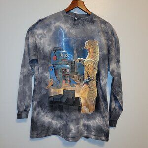 New The Mountain Tie-Dye Long Sleeve Shirt With Catzilla Vs. Robot Cat Mens XL